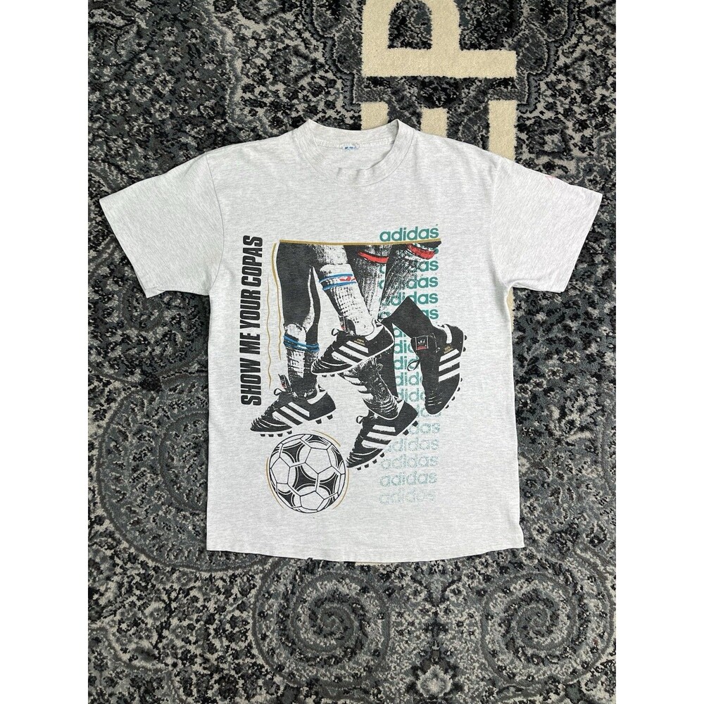 Mens vintage 90s Adidas "Show Me Your Copas" graphic t-shirt Size Large Grey